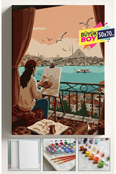 Corvo Sayılarla Boyama Seti Numaralı Tuval Fırça Boya Dahil Kasnaklı Set 50x7...