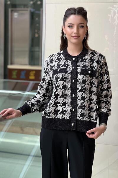 Ghisa Pearl Button Patterned Knitwear Cardigan