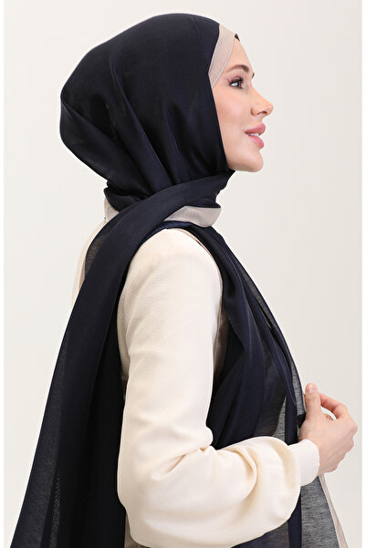 sefamerve Κεχριμπαρένιο πολυτελές σάλι 70274-13 Σκούρο μπλε ναυτικό μπεζ