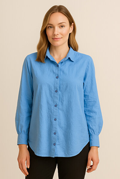 HEDEF DAİSY Women's Clothing Blue Color Oversized Classic Collar Loose Shirt