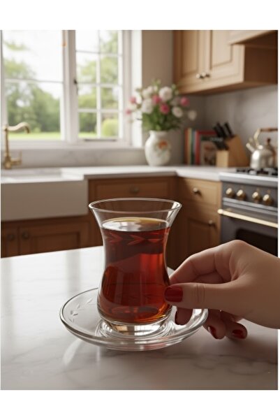 DECOSTYLE Pasabahce Ajda Dot Decor Hand Dekor Cold Cutting 12 Piece Tea Set 155 Cc