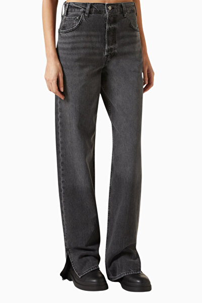 ANINE BING Roy Mid-Rise Denim Jean, Luxury Grey Jeans, Side Slit Detail
