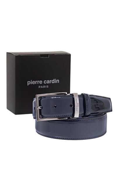 Pierre Cardin Ανδρική ζώνη από δερμάτινο λουστρίνι σε μπλε ναυτικό χρώμα (πλά...