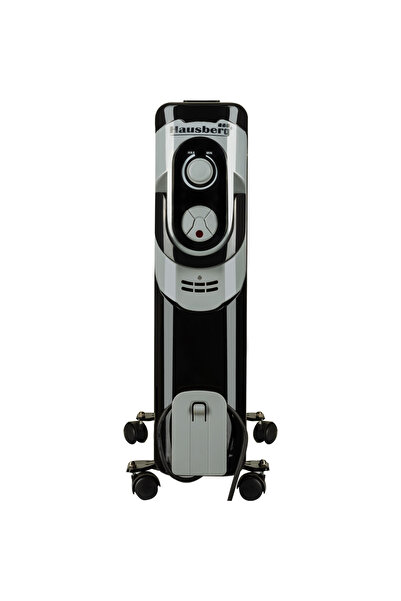 Hausberg Calorifer electric HB-8910NG, 2000 W, 9 elementi, 3 nivele de putere, termostat reglabil, Negru