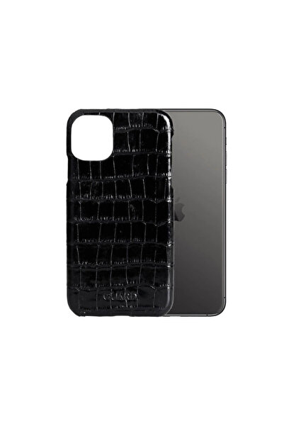 GUARD Siyah Croco iPhone 11 Hakiki Deri Telefon Kılıfı