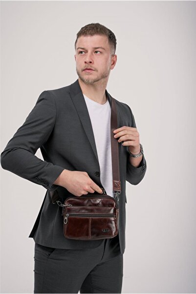 ÇÇS 31619 Kahve Hakiki Deri Askılı Çanta