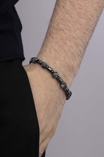 Gümüş Pazarım Gray Jasper Stone Hematite Transitional Natural Stone Men's Bra...