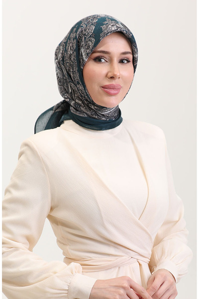 sefamerve Eșarfă etnică de culoare chihlimbar 70279-01 verde petrol