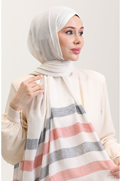 sefamerve Σάλι από λινό με σχέδιο ρίγες 70287-01 Πορτοκαλί Ναυτικό Μπλε