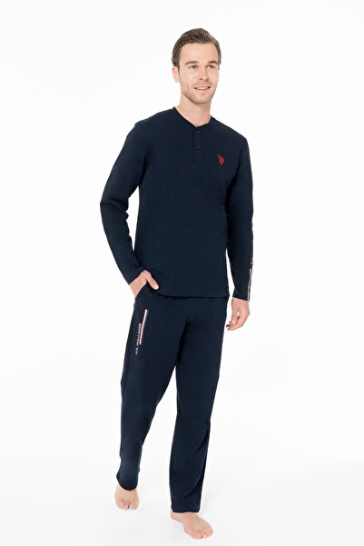 U.S. Polo Assn. Men's Button down Collar Long Sleeve Pajama Set S26959 with Pockets