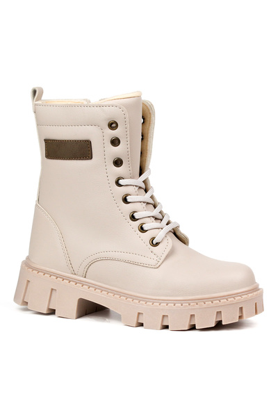 KAJILA Women's Beige Boots – Thick Sole, Zippered, Lace-Up, Comfortable, Casual, Stylish and Durable