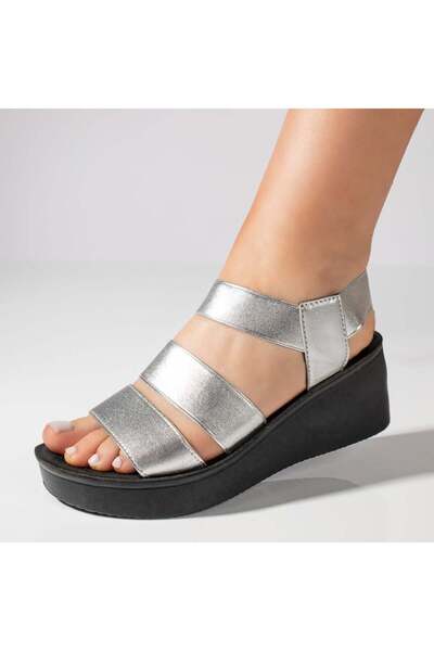 BMoD Sandale cu platformă argintii pentru femei, cu curele elastice MOD08500