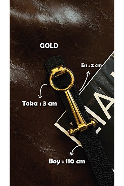 LİA KEMER Classic Gold Long Buckle Model Women's Belt Waist Belt Coat Belt Dress Belt Trouser Belt