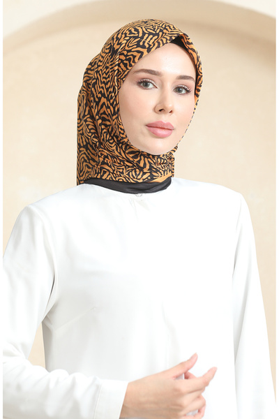 sefamerve وشاح ناعم منقوش 70244-03 خردل أسود