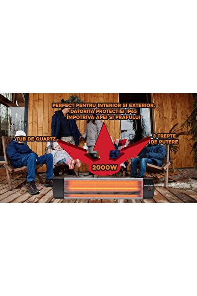 Hausberg Digital electric infrared radiator HB-8553, 2000W, Remote control, 1 quartz tube, 3 speeds, IP65