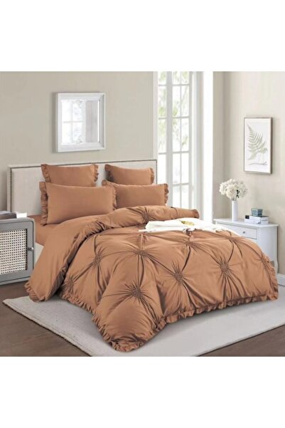 Casa de Vis Double Bed Linen Set, Satin Cotton, 180 x 200 cm, 6 Pieces, Brown