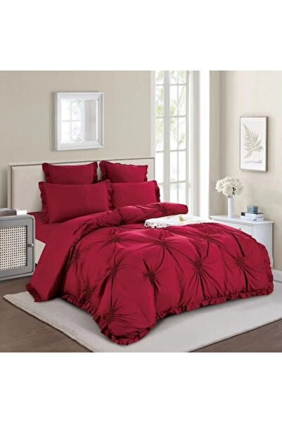 Casa de Vis Double Bedding Set, Satin Cotton, 180 x 200 cm, 6 Pieces, Red,