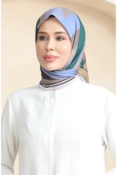 sefamerve Μαλακό κασκόλ με σχέδιο 70253-03 Σμαραγδένιο Πράσινο Μουσταρδί