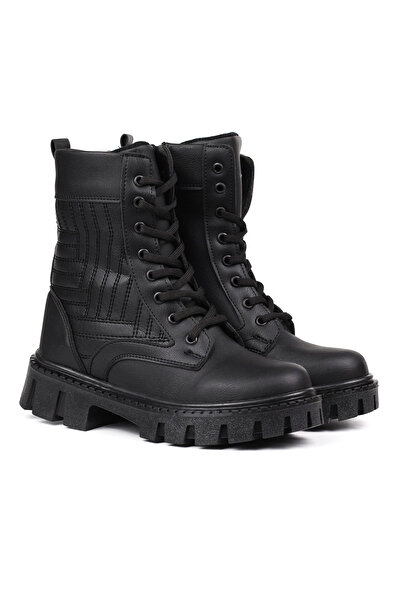 KAJILA Women's Black Boots – Thick Sole, Zippered, Lace-Up, Comfortable, Casual, Stylish and Durable