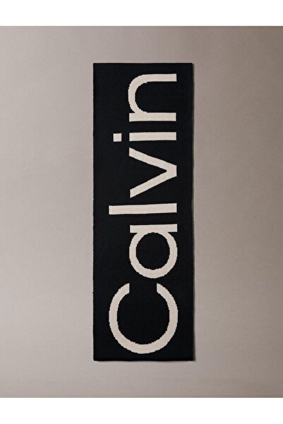 Calvin Klein Bold Logo 2-Tone Wool Hw Scarf Black-Os