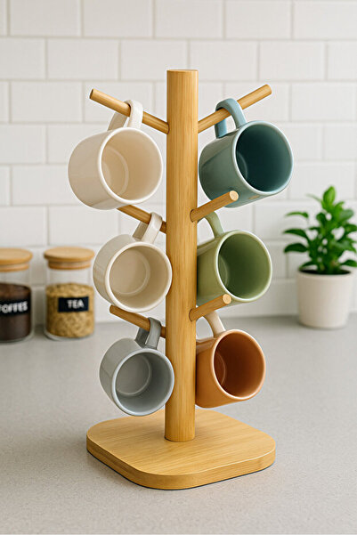 Duffa Tezgah Üstü Bambu Fincan Askısı Kupa Askılığı Bardak Askılığı Standı