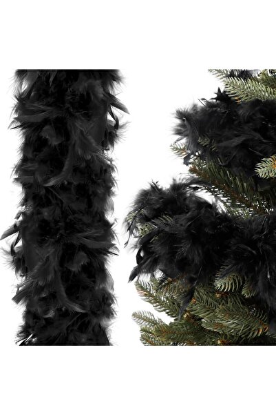 Optim Solution Ghirlandă pentru decor sau brad de Crăciun, model cu pene pufoase, neagră, 180 cm