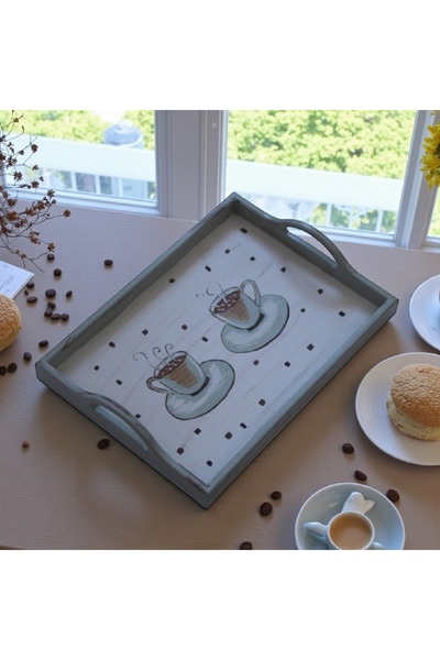 Decoratiuni Vintage Casa Retro Tava din lemn, decorativa, cesti cafea, pictat...