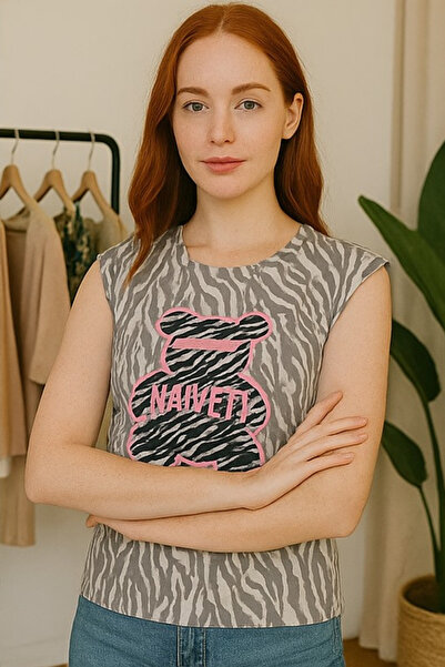 RANDOM Kadın Sıfır Kollu Baskılı Tişört