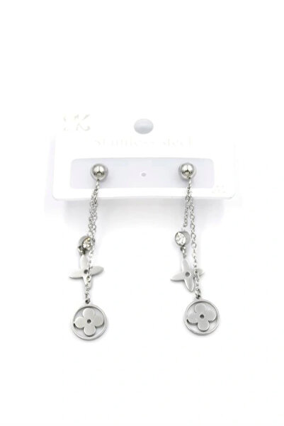 HarmonyAura أقراط LitaeTrend Sallantılı VC Clover - فضية