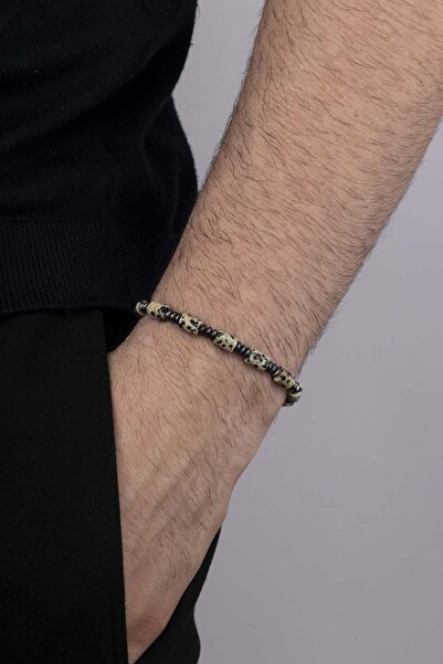 Gümüş Pazarım سوار رجالي من حجر الجاسبر الطبيعي المرقط بقطع أسطواني من الهيماتيت