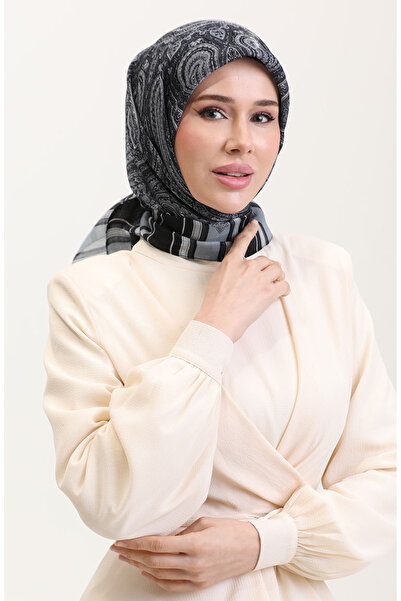 sefamerve Ethnic Κεχριμπάρι Κασκόλ 70275-01 Μαύρο Γκρι