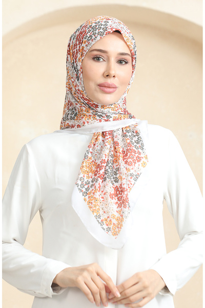 sefamerve Desenli Soft Eşarp 70260-10 Ekru Kiremit