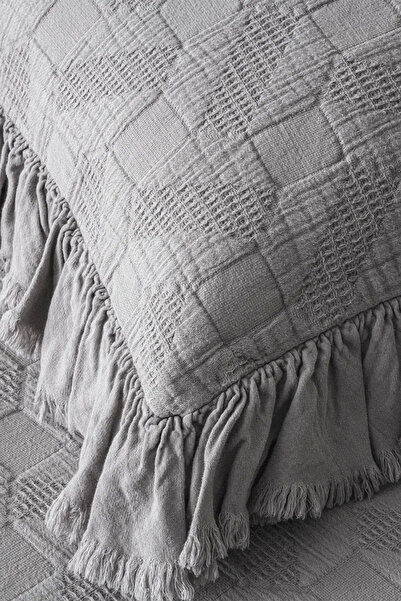 Ecocotton Tanya Gray Double Size 100% Organic Cotton Pique Bedspread Set 240*260 cm