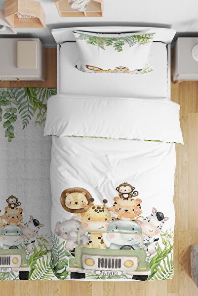 BelezaHome Green Safari Themed Single Baby Kids Bedding Set