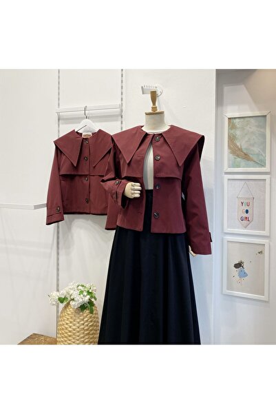 Faya Boutique Sivri Yakalı Bordo Kısa Trençkot