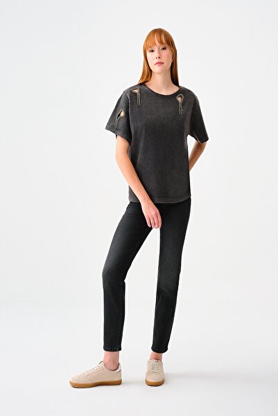 Loft 2037061 Elena Antrasit Kadın Dar Paça Normal Bel Kot Pantalon