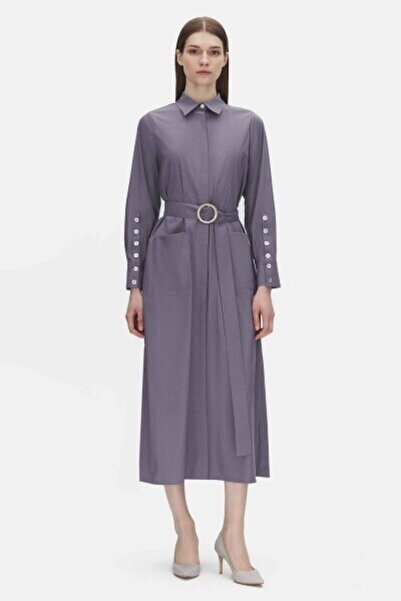 MISS DALIDA Gömlek Yaka Cepli Kumaş Bullet Elbise