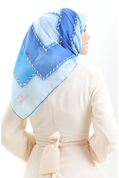 sefamerve Geometric Patterned Scarf 70293-05 Blue Indigo