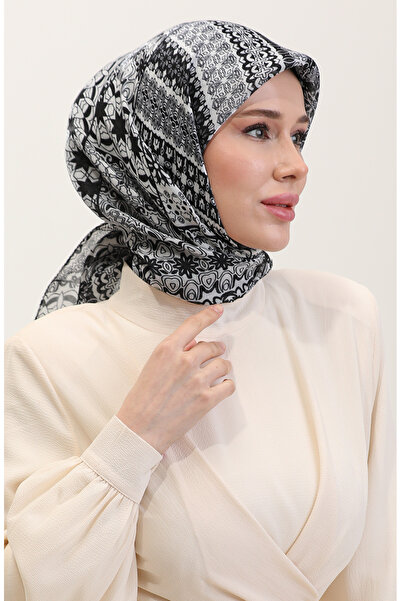 sefamerve Eșarfă Chihlimbar 70291-08 Negru Alb