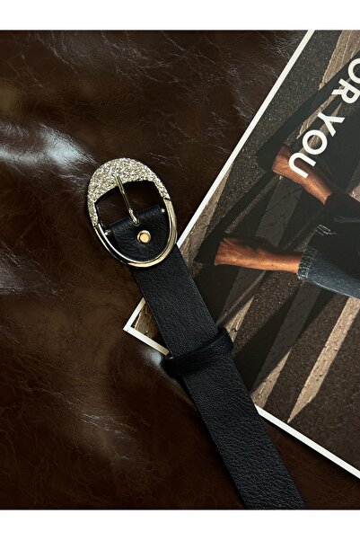 LİA KEMER Oval Patterned Silver Buckle Model Women's Belt Waist Belt Coat Belt Dress Belt Trouser Belt