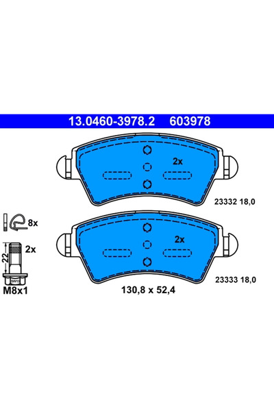 Ate Σετ τακάκια φρένων, δισκόφρενα 13.0460-3978.2 Citroën Xsara/Xsara Break/X...