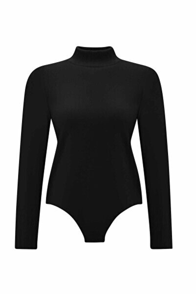 MISS DALIDA Dik Yaka Siyah Bodysuit