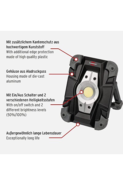 Brennenstuhl 1173080 10W IP54 USB Metal Rechargeable LED Spotlight, Black