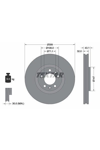 TEXTAR Disc Frana Peugeot 607