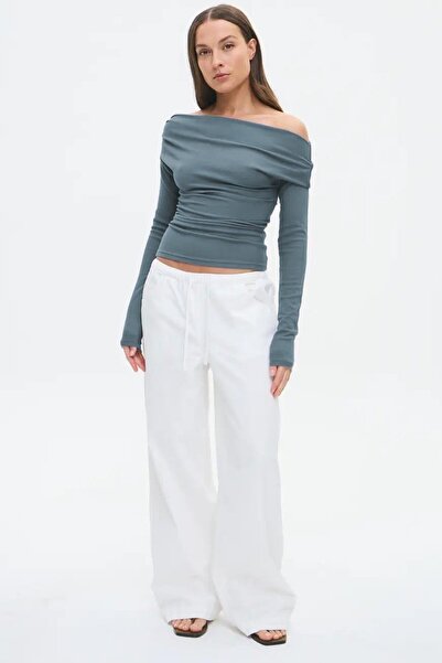 Madmext Füme Kadın Off Shoulder Uzun Kollu Bluz MG2567