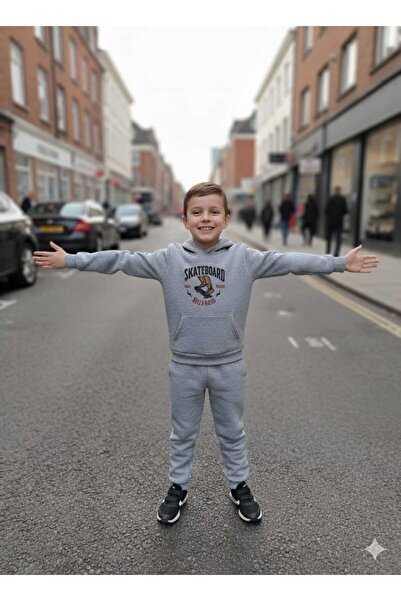 Monttini Boy's 3 Thread Inner Lined Tracksuit Set with Skateboard Print