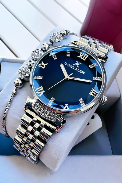 Daniel Klein Original Women's Wristwatch, Cut Glass Waterproof Silver Color Steel Band - Bracelet Gift Dkby2050C5