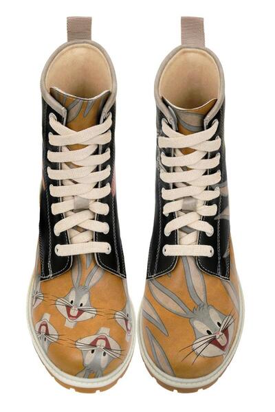 Dogo Kadın Vegan Deri Siyah Uzun Bot - Warner Bros Looney Tunes Double Trouble Tasarım