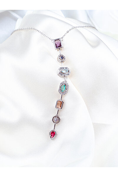 DlaraJewelry قلادة من الفولاذ المقاوم للصدأ مكونة من 7 عناصر من حجر الزركون ا...