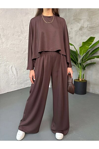 solena sln Women's Batwing Sleeve Crop Elastic Waist Pants Equivalent Modal Set